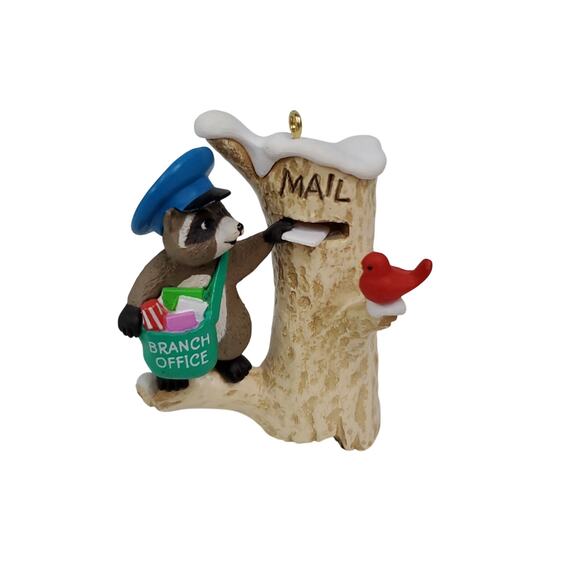 HALLMARK Artists Favorites CHRISTMAS ORNAMENT MAIL CALL POSTAL CARRIER RACCOON - Picture 7 of 12